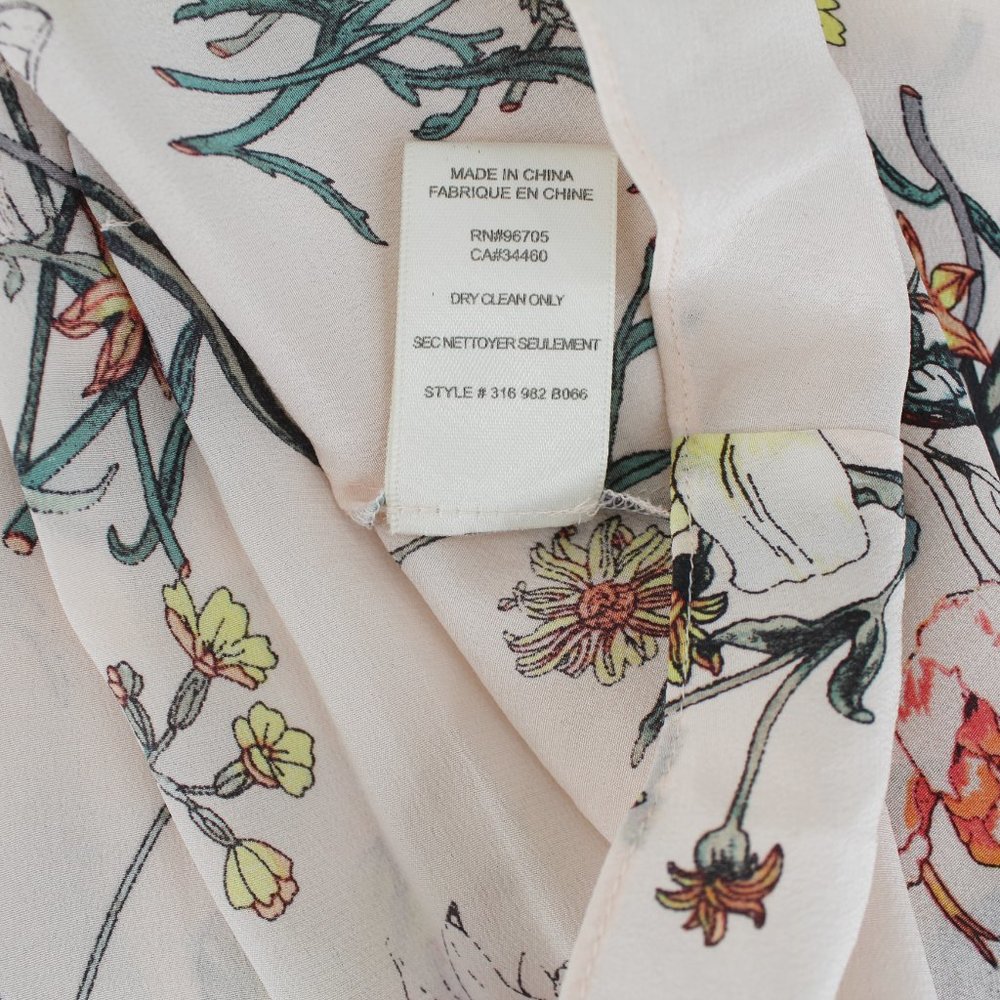 Rebecca Taylor 100%Silk Long Tie Sleeve Meadow Floral Top Pink Combo V-neck 2 - Picture 4 of 15